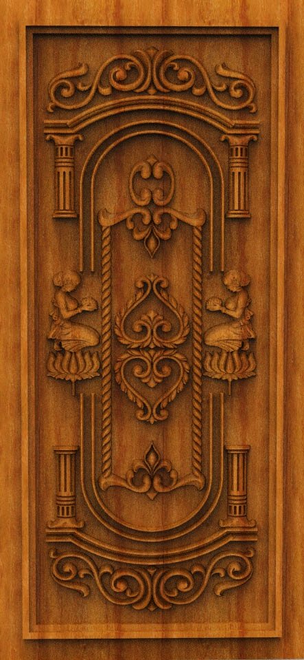 3D DOOR - OAK-74 Traditional Indian Aesthetic Carved Wooden Door Panel 3D Model